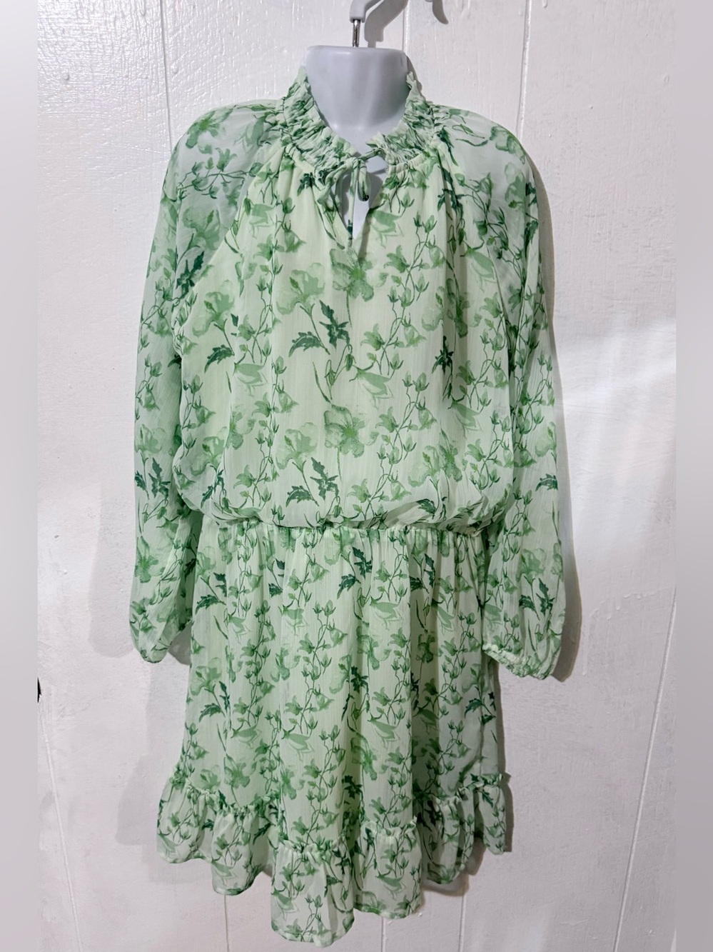 GB girls Light Green Floral Ruffle Chiffon Dress